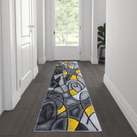Flash Furniture ACD-RGTRZ860-27-YL-GG Jubilee Collection 2' x 7' Yellow Abstract Area Rug - Olefin Rug with Jute Backing for Hallway, Entryway, Bedroom, Living Room